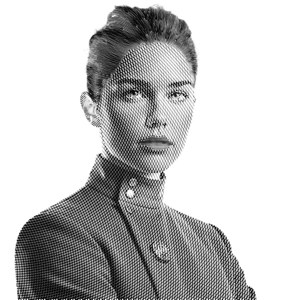 Captain Elara Vance as a engraved hedcut portrait drawn by Vexy Lines