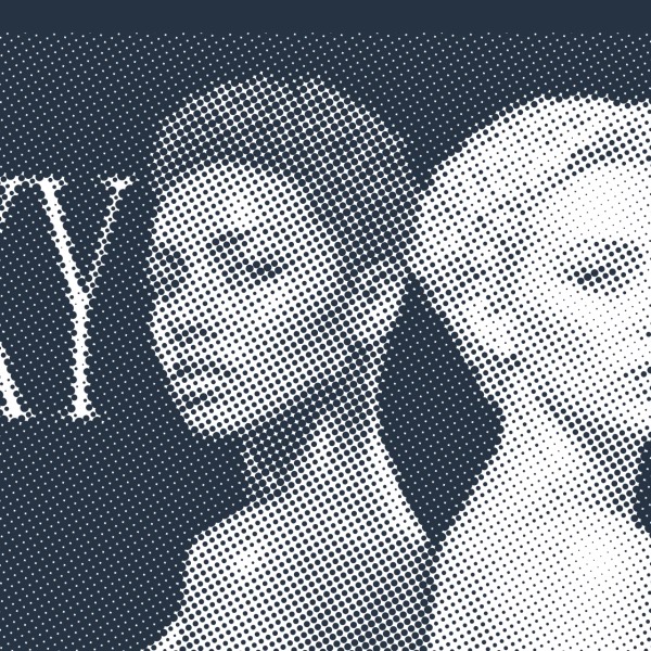 Two halftone portraits from the Vexy Playlines landing page