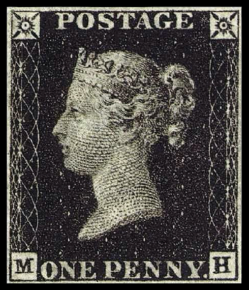 Penny Black, the world’s first adhesive postage stamp, 1840