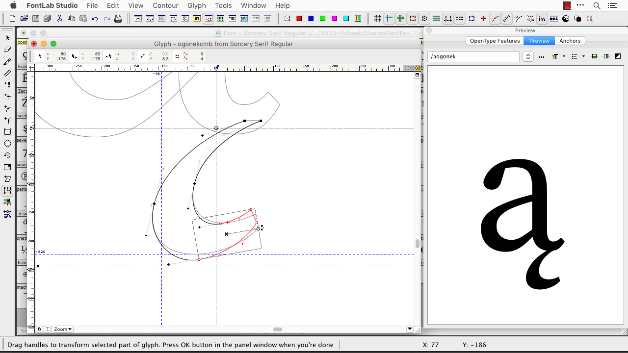 FontLab Studio 5 Bezier drawing interface