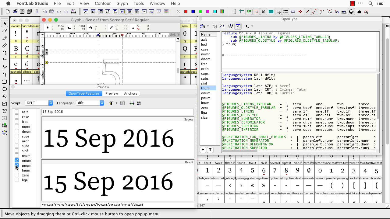 OpenType Layout feature editing in FontLab Studio 5